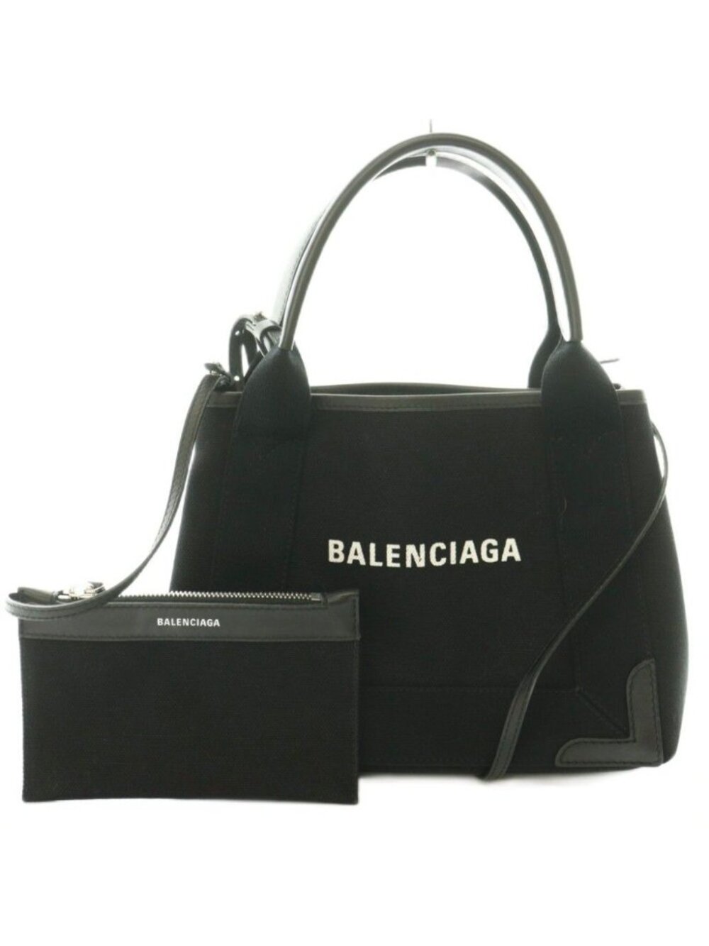 Balenciaga Navy Cabas XS 2-Way Hand Shoulder Bag Canvas Logo Print Black